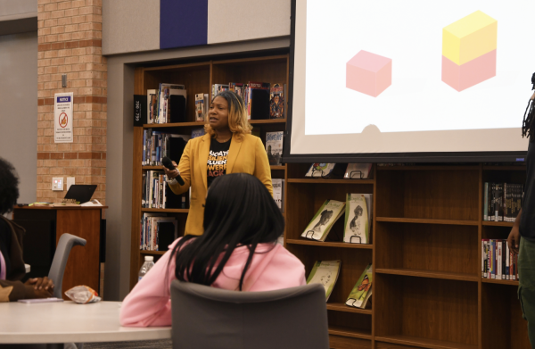 Guest speaker Erin Esteves voicing the importance of paths taken and plans made after high school on Wednesday, Nov. 13, 2024. 